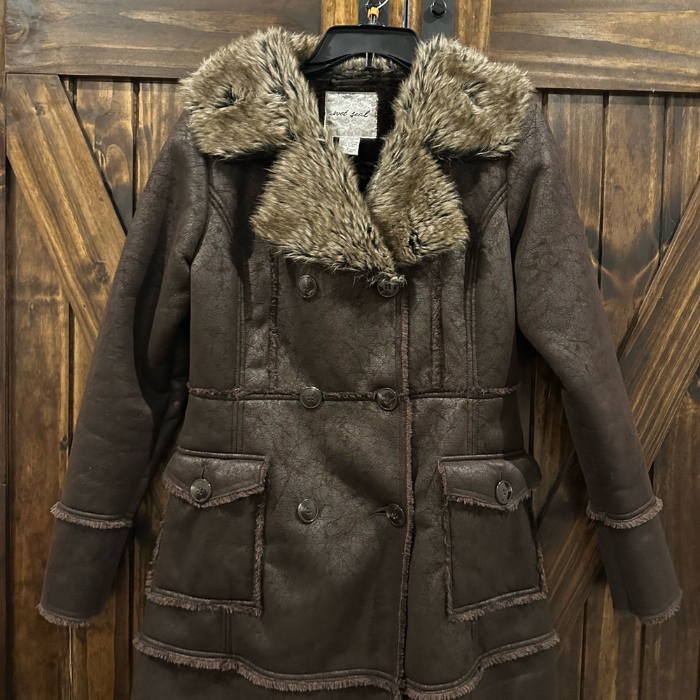 Wet Seal Dark Brown Coat with Faux Fur Collar